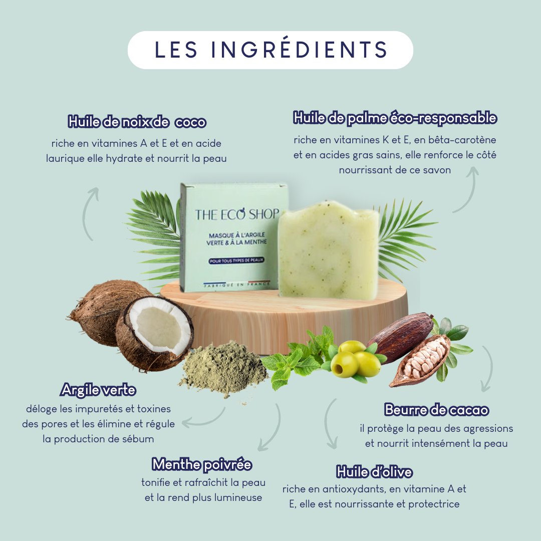 Masque à l’argile verte & à la menthe poivrée - The Eco Shop